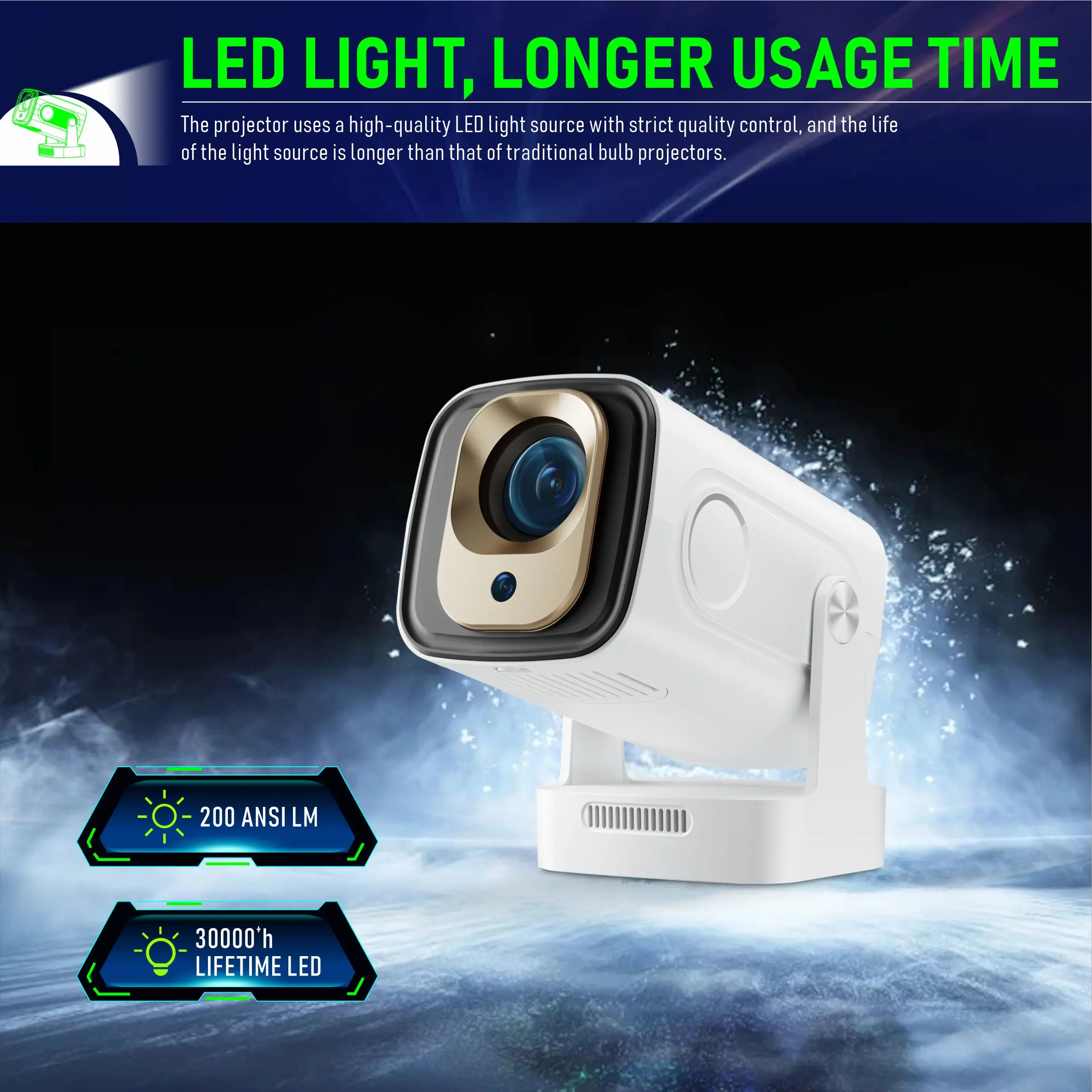 2025 HY260 PRO 1080P 1920x1080P Allwinner H713 Android 11 Projector 400ANSI Wifi6 BT5.4 سينما محمولة 180 ° جهاز عرض قابل للدوران #4