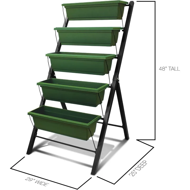 سرير حديقة مرتفع عموديًا بطول 4 أقدام مكون من 5 طبقات - آمن للطعام للفناء/الأعشاب الداخلية/النباتي