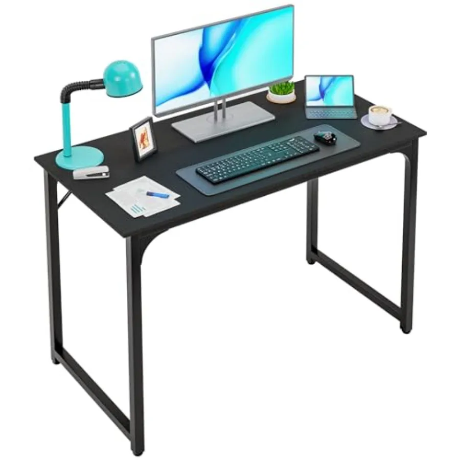 

39 Inch Computer Desk Black Office Desk with Metal Frame Adjustable Feet Water-Resistant Scratchproof Surface Sturdy Writing Ta
