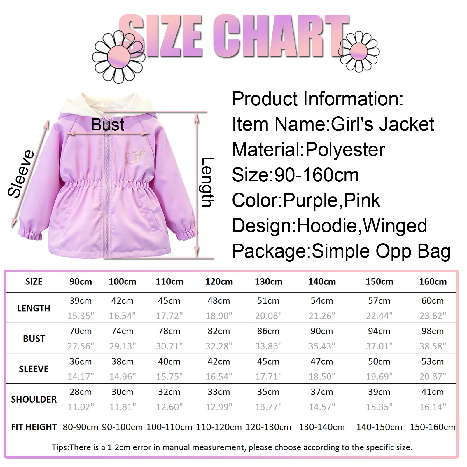 Girls Windbreaker,Ear Hooded Casual Children's Trench Coat with Wings,Kids Long Sleeve Jacket,Outfits Spring Autumn Outerwear