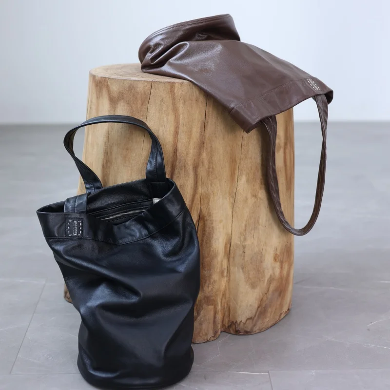 Women Genuine Leather Luxury Bucket Bags Large Capacity Soft Single Shoulder Tote Bag