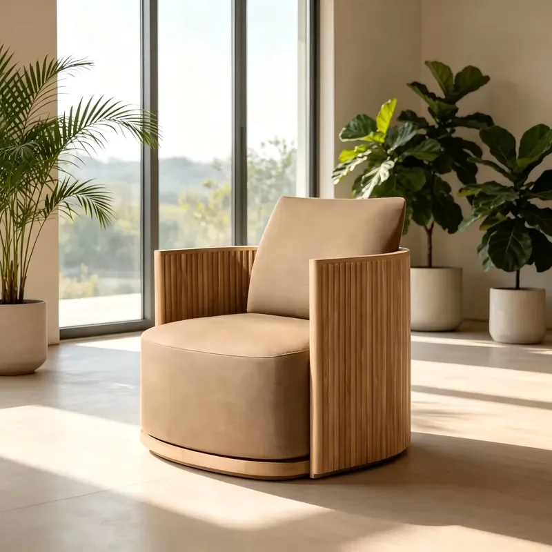 Modern Teak Wood Outdoor Rotating Lounge Chair Sofa Set with Eco-Friendly Design for Garden & Hotel Use