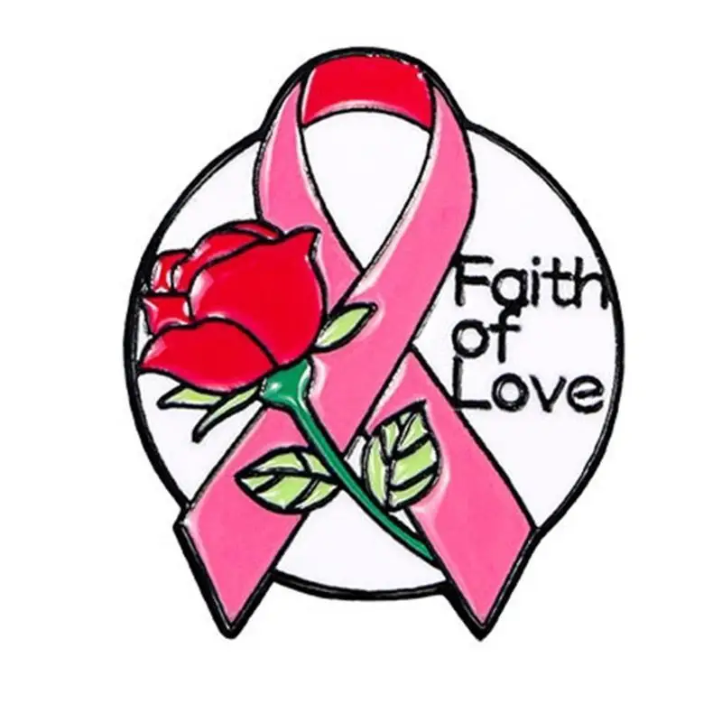 

39BD Pink Ribbon Brooch Pins Breast Cancers Awareness Metal Lapel Pins Women Jewerly