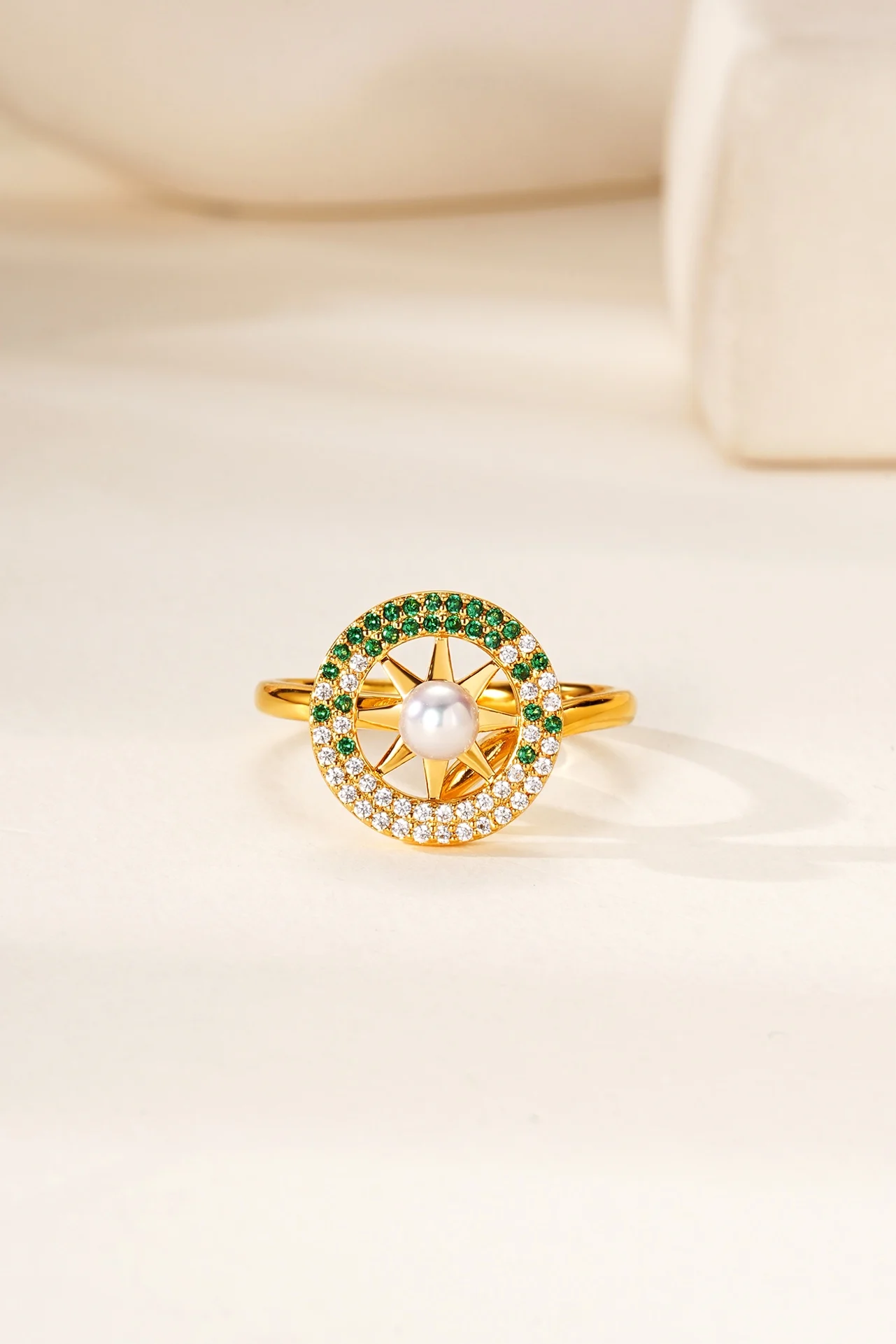 بوصلة Lium Gems Gold Vermeil من الفضة الإسترليني عيار 925 مع لؤلؤ مطعمة كهدية للذكرى السنوية والحفلات #5