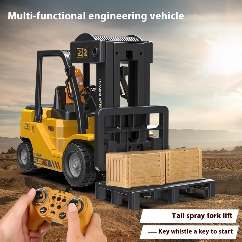 2.4g Remote Control Truck Forklift Engineering Vehicle Crane Lifting Spray Simulation Acousto-Optic Children'S Car Model Toy Car