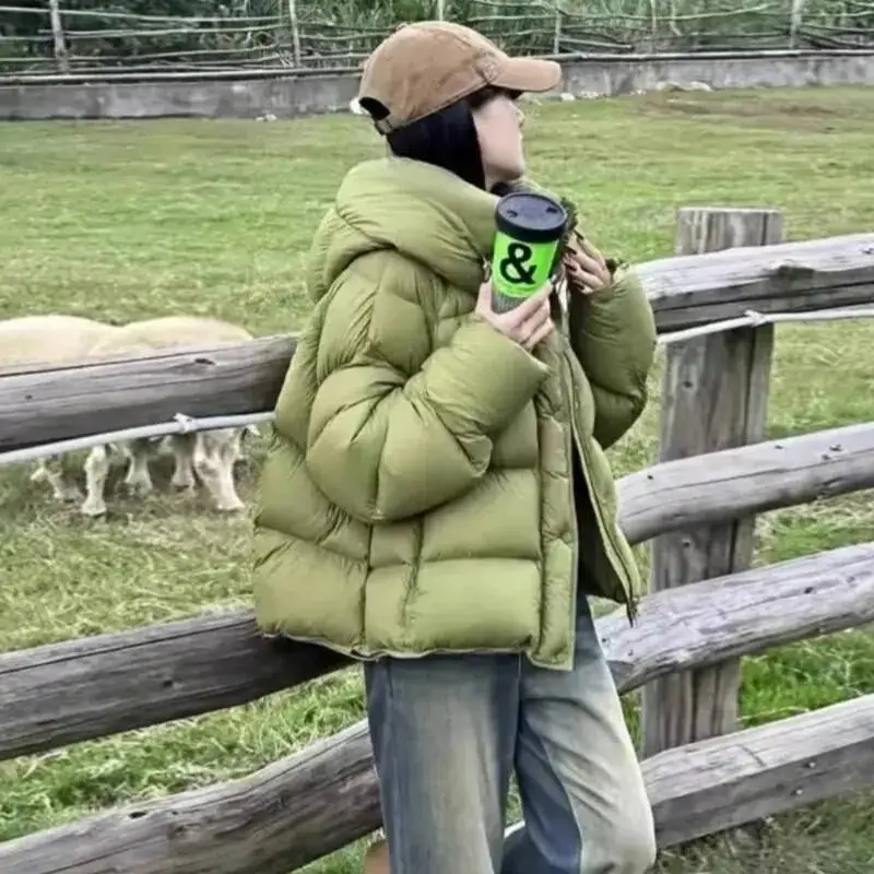 سترة نسائية كورية فضفاضة بقلنسوة دافئة وسميكة مبطنة بالقطن لعام 2025 سترة شتوية قصيرة #6