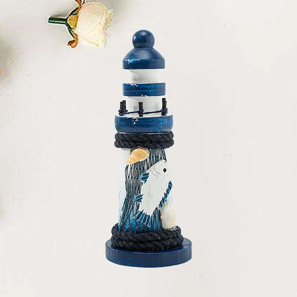 

Wooden Lighthouse Ornaments Nautical Table Decor Artificial Beach Resin Figurine Decorations for Home Bathroom Seaside