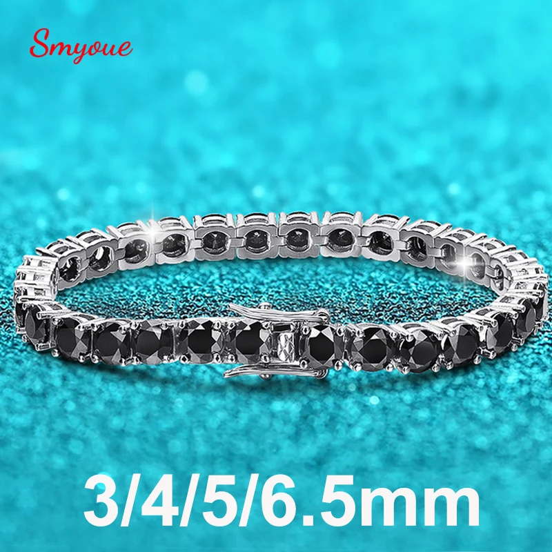 

Smyoue 3-6.5mm Black Moissanite Tennis Bracelet for Women Luxury Quality Jewelry S925 Sterling Silver Chain Men's Bracelet GRA