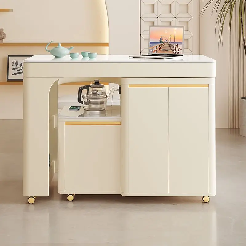 table retractable rotating cream wind rock slab small tea table small apartment balcony tea table chair combination movable