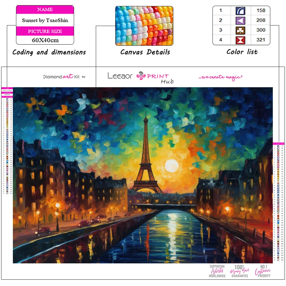 5D Van Gogh Style Diamond Painting Eiffel Tower Under The Stars Full Rhinestone Mosaic Embroidery Cross Stitch Kit Home Decor