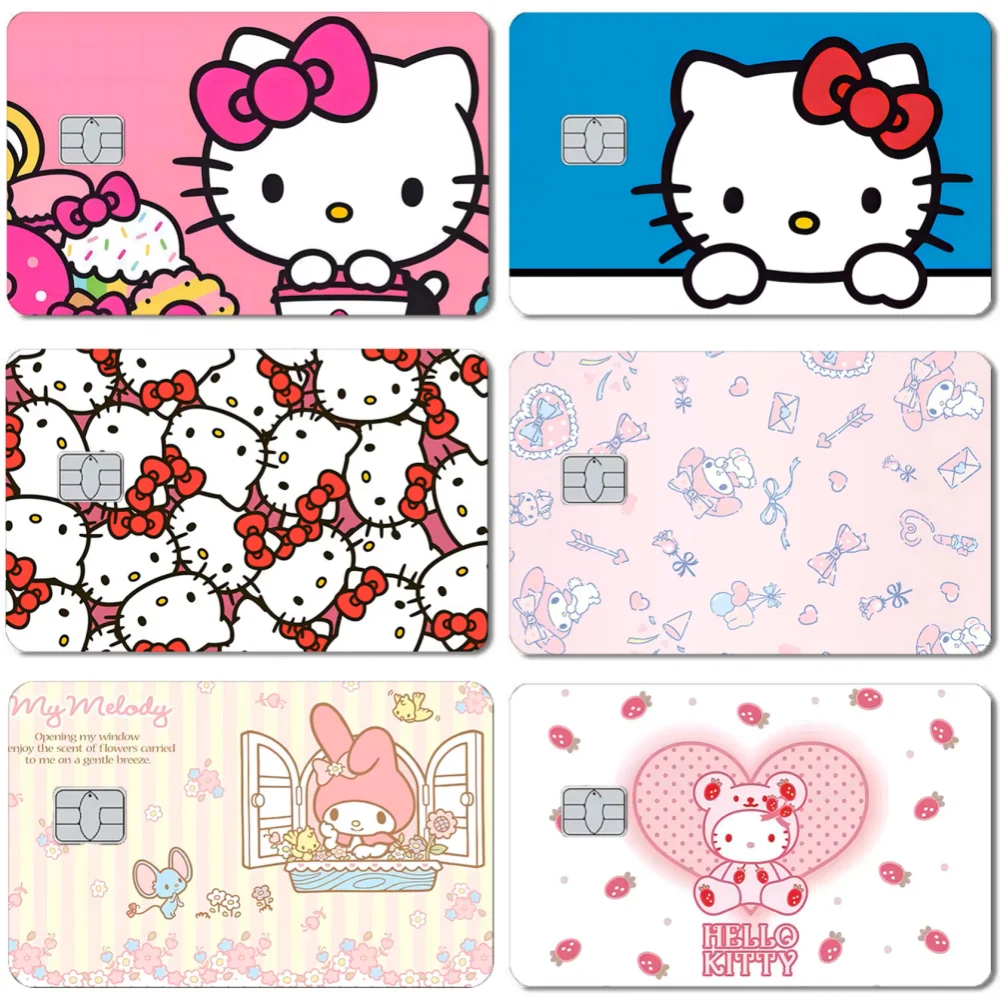 5/10pcs Saniro Random Card Stickers Hello Kitty Waterproof Matte Protective Decorative Film Stickers Fit For Debit Credit Card