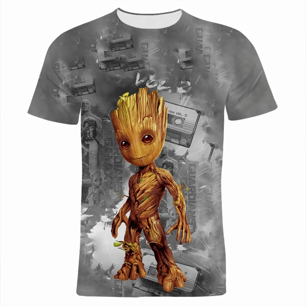 Miniso Guardians of the Galaxy t-shirt gambar kartun Anime Groot 3D T Shirt Wanita Pria pakaian atasan anak ukuran besar modis