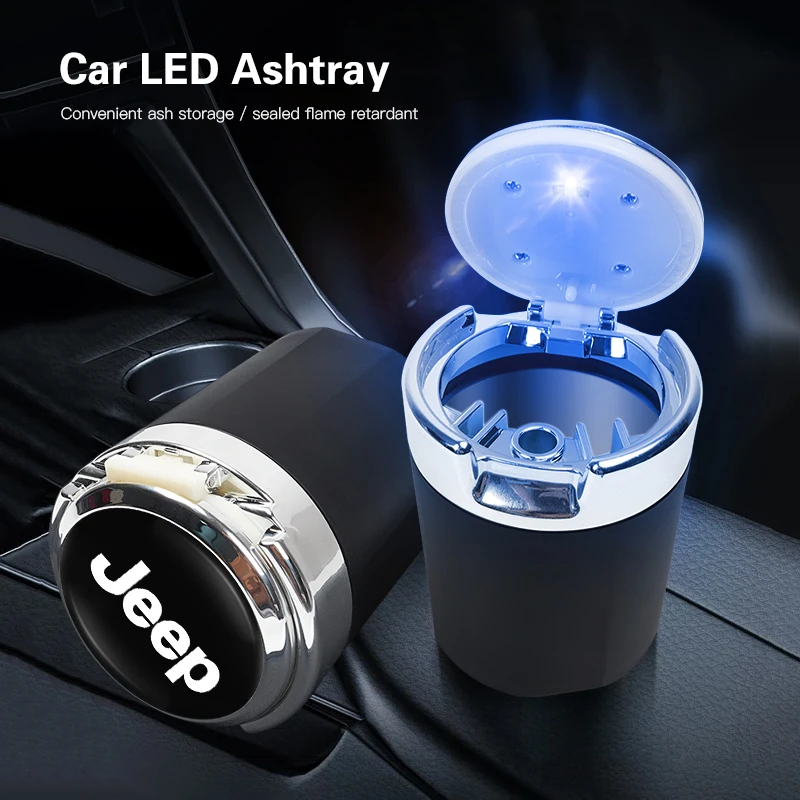 Car Interior Ashtray LED Light Portable Smoke Ashes Holder For Jeep Grand Cherokee Wrangler JK Gladiator Compass Renegade