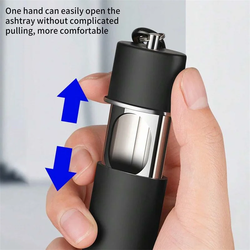 1Pcs Portable Pocket Ashtray with Lid Aluminum Storage Tube Holder Windproof Cigarettes Ashtray with Keychain Ash Tray Outdoor