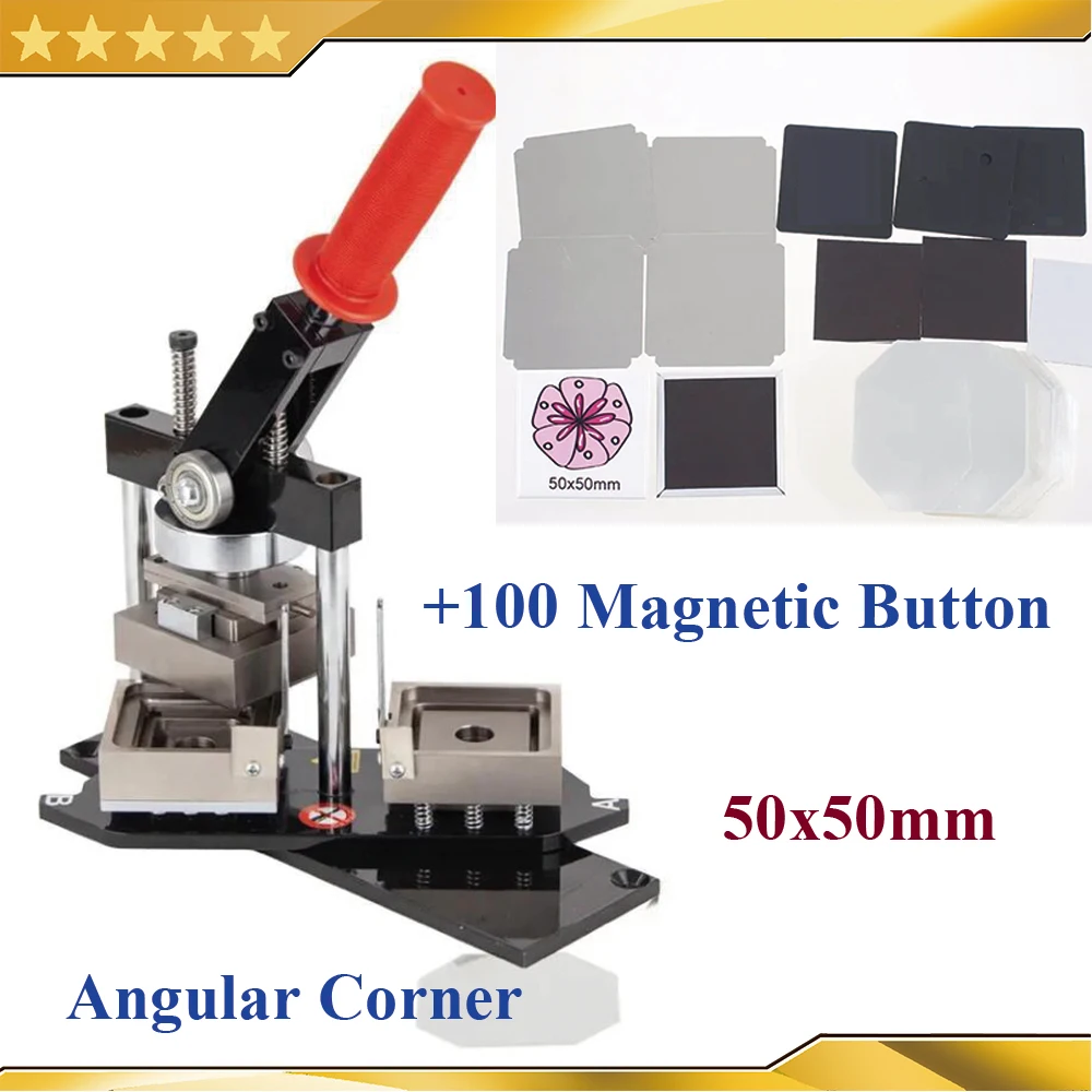 Angular Corner 50x50mm Rectangular Button Maker Badge Making Machine Plus Mold + 100 Sets Fridge Magnet Sticker Button