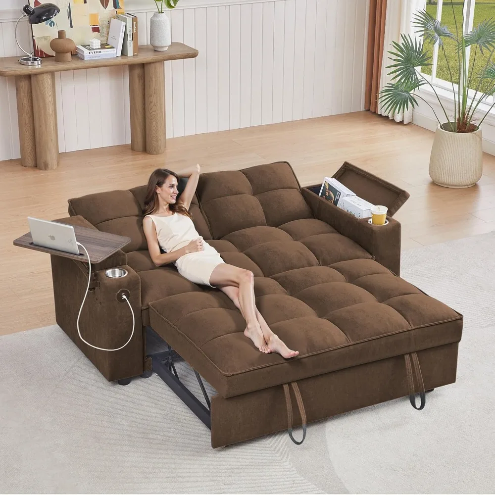 65'' umwandelbares Schlafsofa mit verstellbarer Rückenlehne, Chaiselongue, Beistelltisch und USB-/Typ-C-Anschlüssen – stilvoll und funktionell