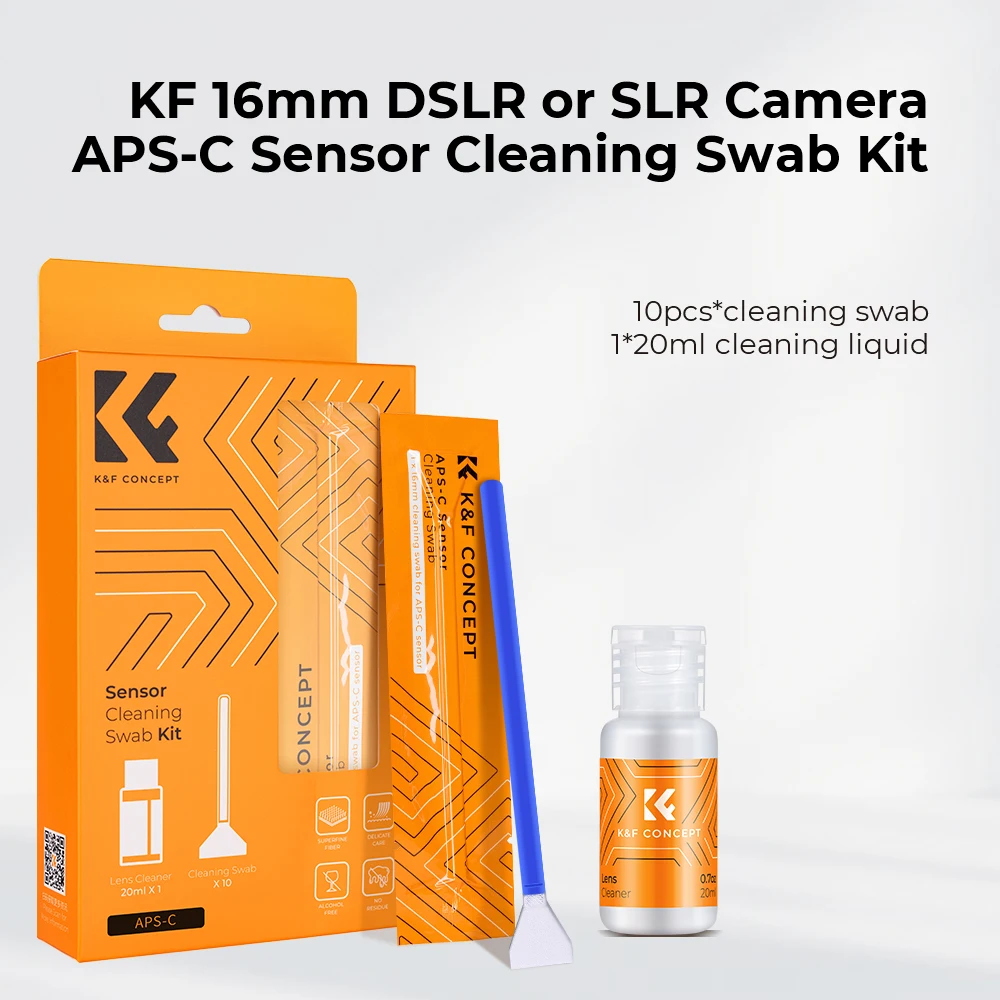 K&F Concept 16mm APS-C Cleaning kits 10Pcs Cleaning stick 20ml Cleaning Liquid Camera Lens Cleaning Brush For DSLR Camera