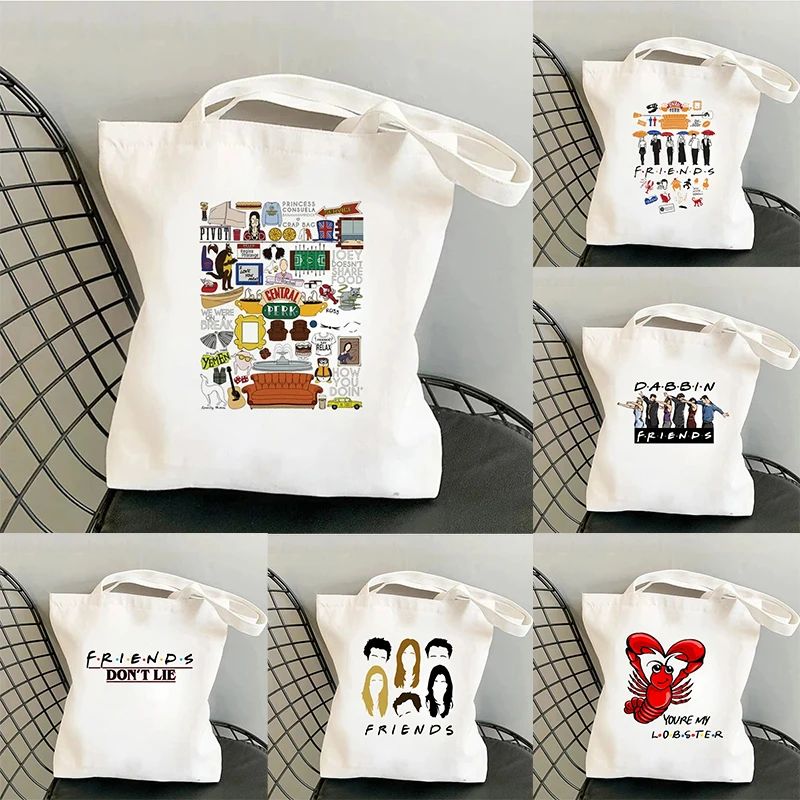 Friends Tv Show Shopper Bags for Women Casual Street Style Shopping Bag with Handle Harajuku Friends Canvas Tote Bag