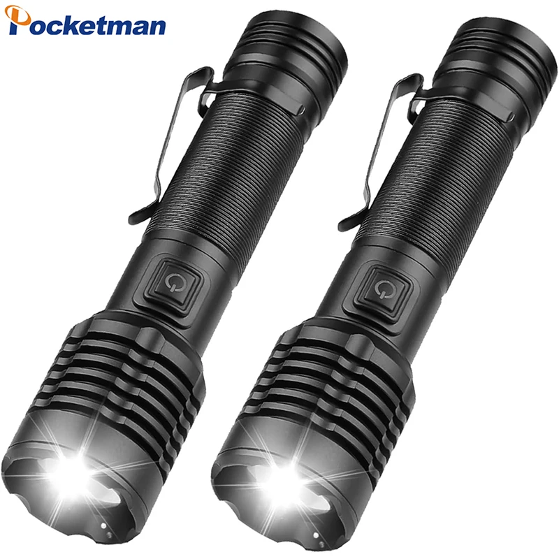 

2 Pack LED Flashlight with Clip Powerful Flashlight High Lumens 5 Modes Zoomable Waterproof Torch Lightweight Flashlights