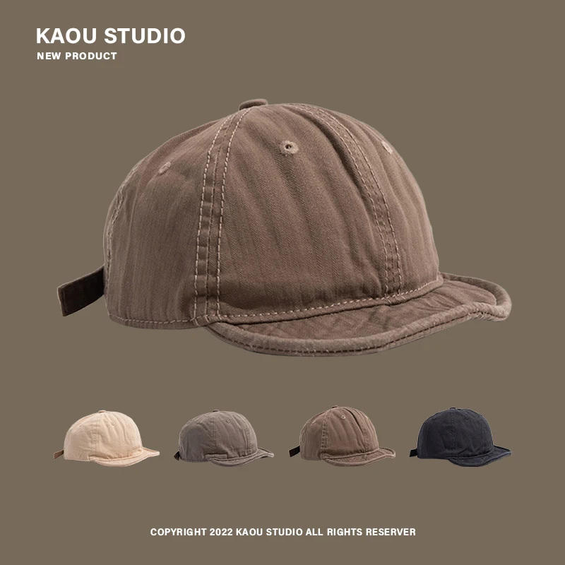 Washed Distressed Short Brim Peaked Cap Female Korean Style All-Match Fashionmonger Soft Top Couple Workwear Baseball Cap Female