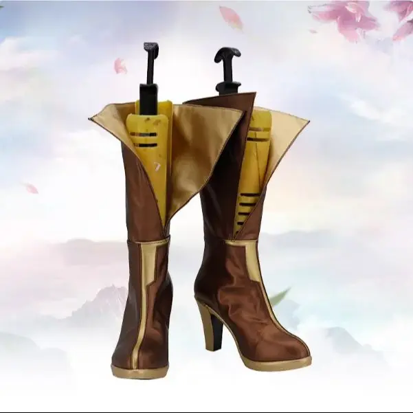 CosplayLove  LOL Game Battle Academia Lux Prestige Edition Skin Golden Brown Coslay Shoes Long Boots Leather Custom Made