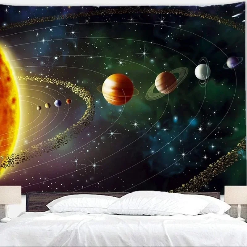 VIKAMA Outer Space Wall Tapestry Planets Orbit Sun Stars Cosmic Galaxy Pattern Fabric Wall Backdrop Indoor Room Decor