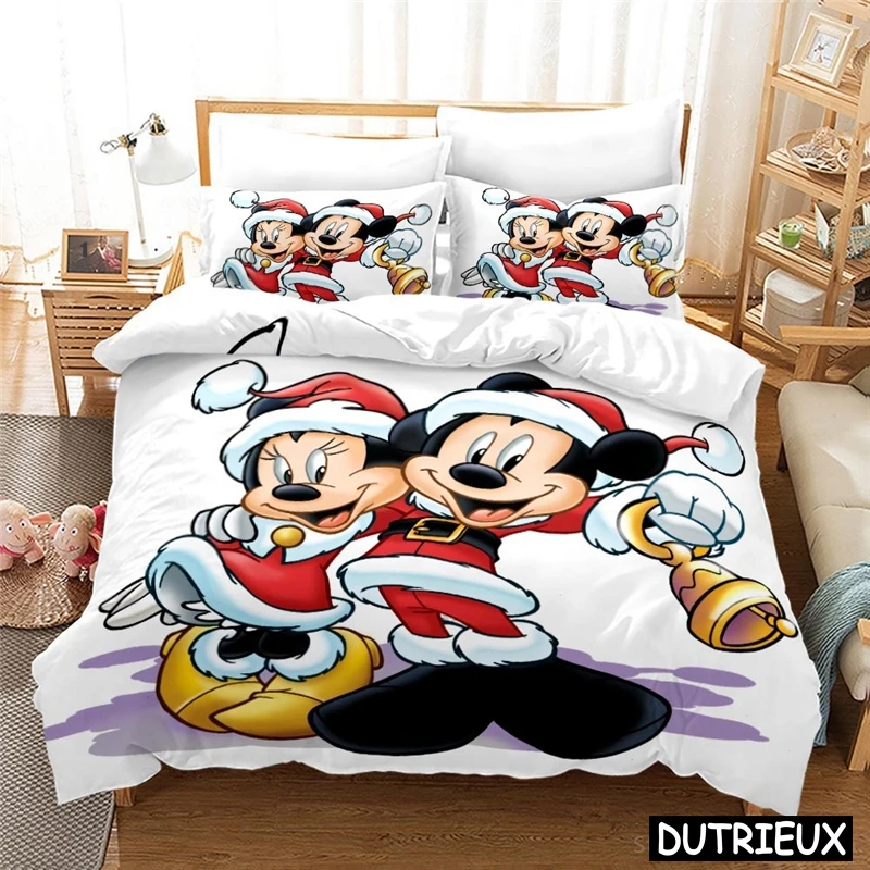 Disney Cartoon Bedding Set Mickey And Minnie Mouse 3D Print Duvet Cover With Pillowcase Bedclothes For Christmas New Year Gifts