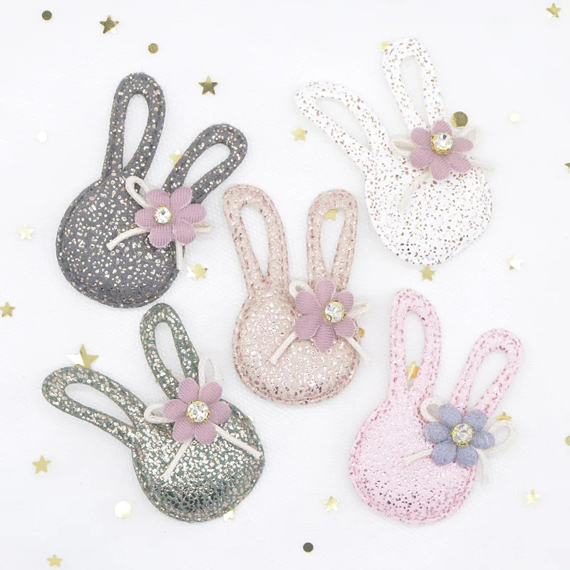 10Pcs Kawaii Rabbit with Flower Rhinestone Applique for DIY Clothes Hat Patch Fabric Sewing Crafts Leggings Leg Socks Decor