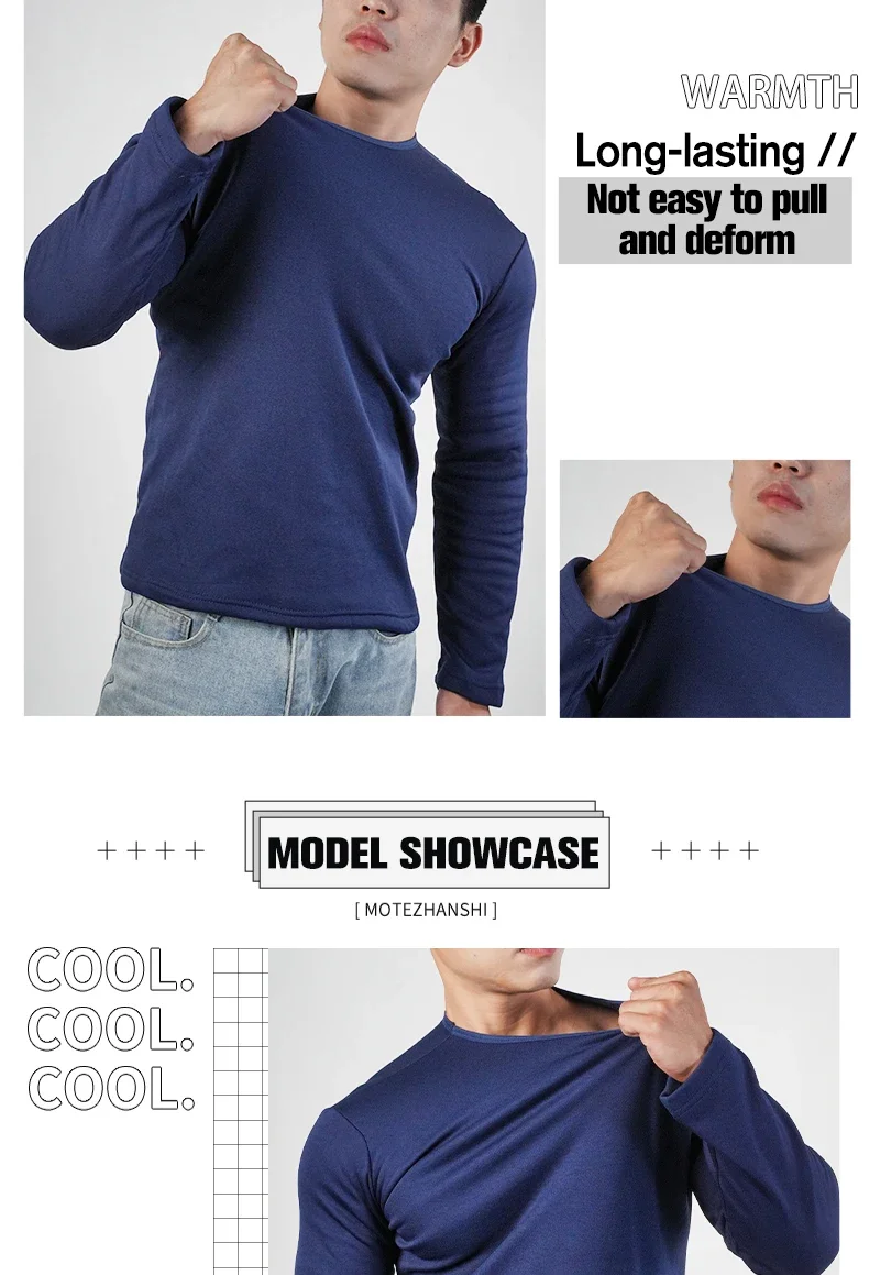 Herren-Thermo-Unterwäsche, Oberteile, Winter-Langarm-T-Shirt, Unterhemd, dickes Fleece-Oberteil, warme Kleidung, Oversize-Basis-T-Shirt. – Detail 4