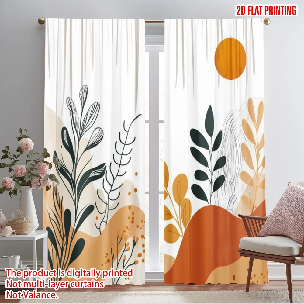2pcs,2D plane printing Minimalist Curtains Autumn Grove Sketch Versatile Durable Polyester (without rod) Decorations Inside