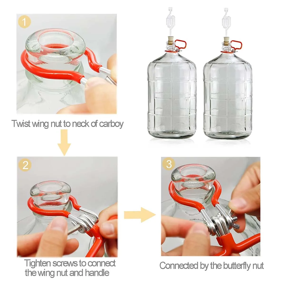 Glass Carboy Handle 2 Pack Heavy Duty Carboy Holder for Smooth Neck 3/5/6/6.5 Gallon Glass Carboys for Fermenter Beer Brewing