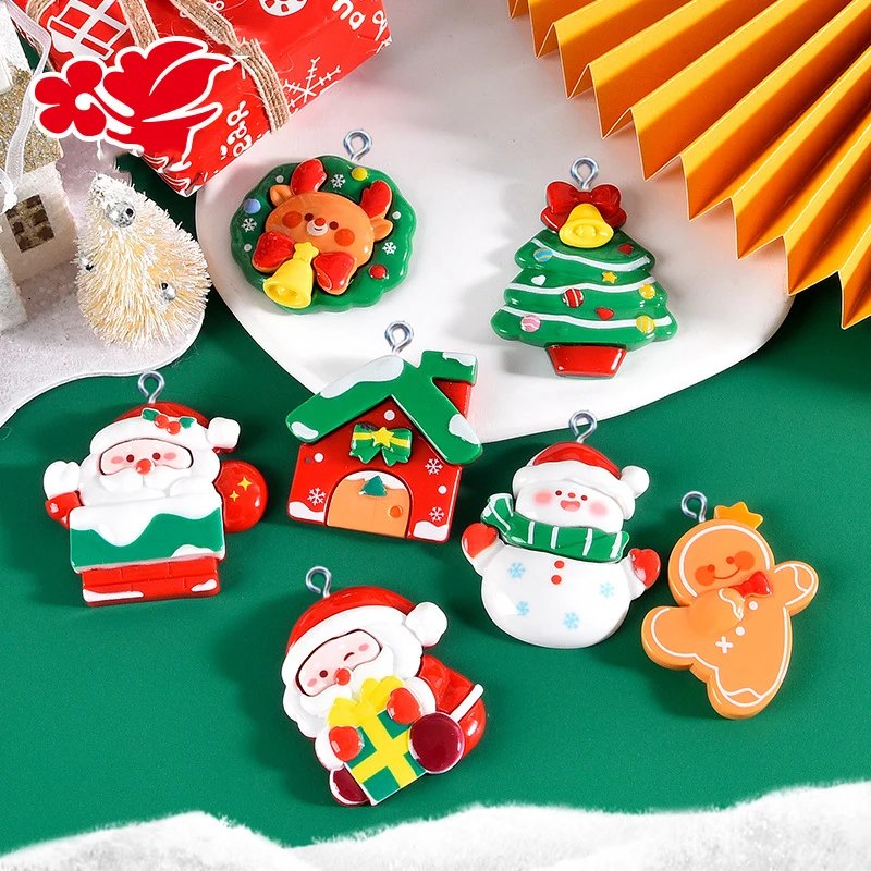 2 Stuks Cartoon Santa Claus Peperkoek Man Sneeuwpop Hars Bedels Voor Sieraden Maken Oorbel Sleutelhanger Diy Hangers Accessoires