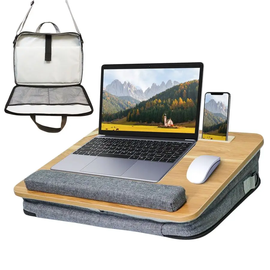 

Стол для подставки для ноутбука с подушкой, для взрослых с местом для хранения вещей подходит для 15,6 дюймов, включает сумку и подушку для путешествий, Por