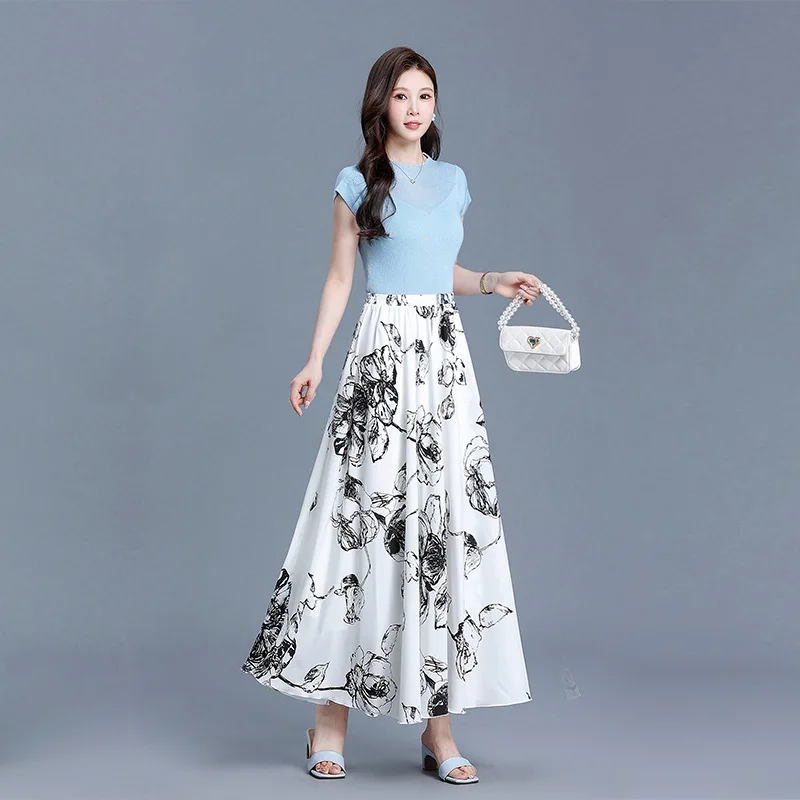 Elegant Women Big Swing Wave Point Design Outdoor Women Skirts Hot Sale New Fashion Floral Print Comfortable Summer Dress