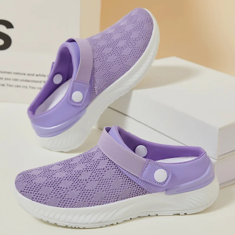 

Shoes for women in summer, breathable semi slippers, soft sole for lazy people one foot casual shoes
