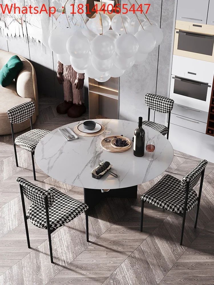 Modern light luxury rock plate dining table round simple style household dining table and dining table chair combination