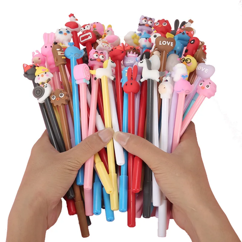 10/50/100 قطعة أقلام حبر جاف لطيفة أقلام جل للكتابة السلسة مع قبعات كرتونية إبداعية لمستلزمات مكتبية ودراسة #2