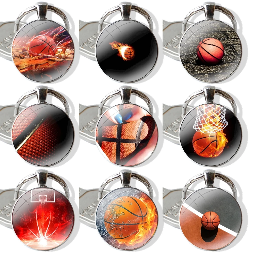 basketball never stops Keychain Handmade Glass Cabochon Key Ring Holder Pendant Key Chains