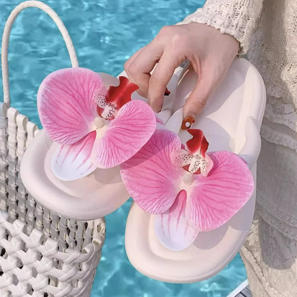 Phalaenopsis Decoration Fashion 2024 New Flip-flops Summer Open Toe Casual Flat Clip Toe Women slippers Soft Shoes