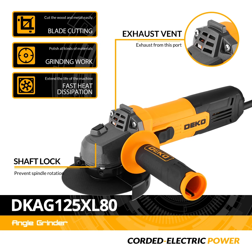 DEKO-rectificadora angular eléctrica DKAG125XL80, 115mm, 800W, 11000rpm, herramienta eléctrica para Metal y madera