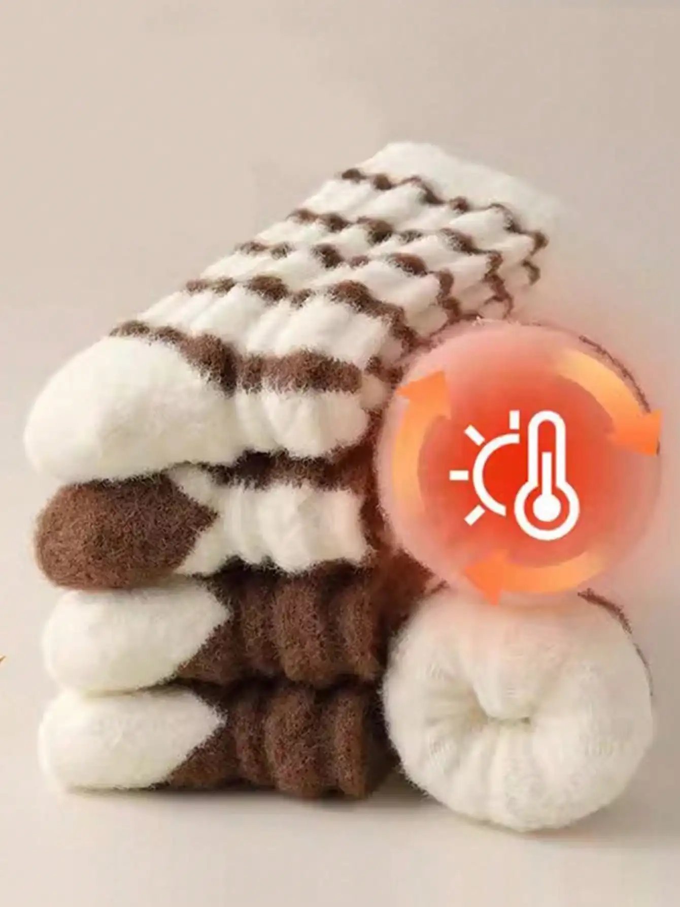 

Women's 5 Pairs Coffee Brown Striped Mid-Calf Socks - Thick, Warm, Fleece-Lined