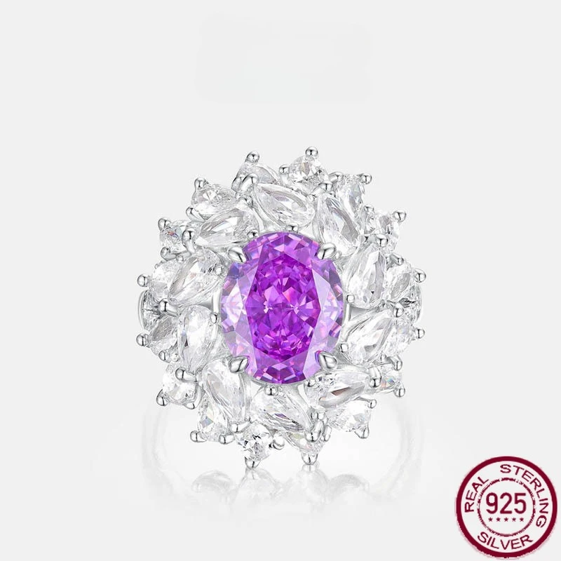 

New S925 pure silver high carbon diamond fashion gemstone, diamond ring, ice flower cutting ring, wedding jewelry