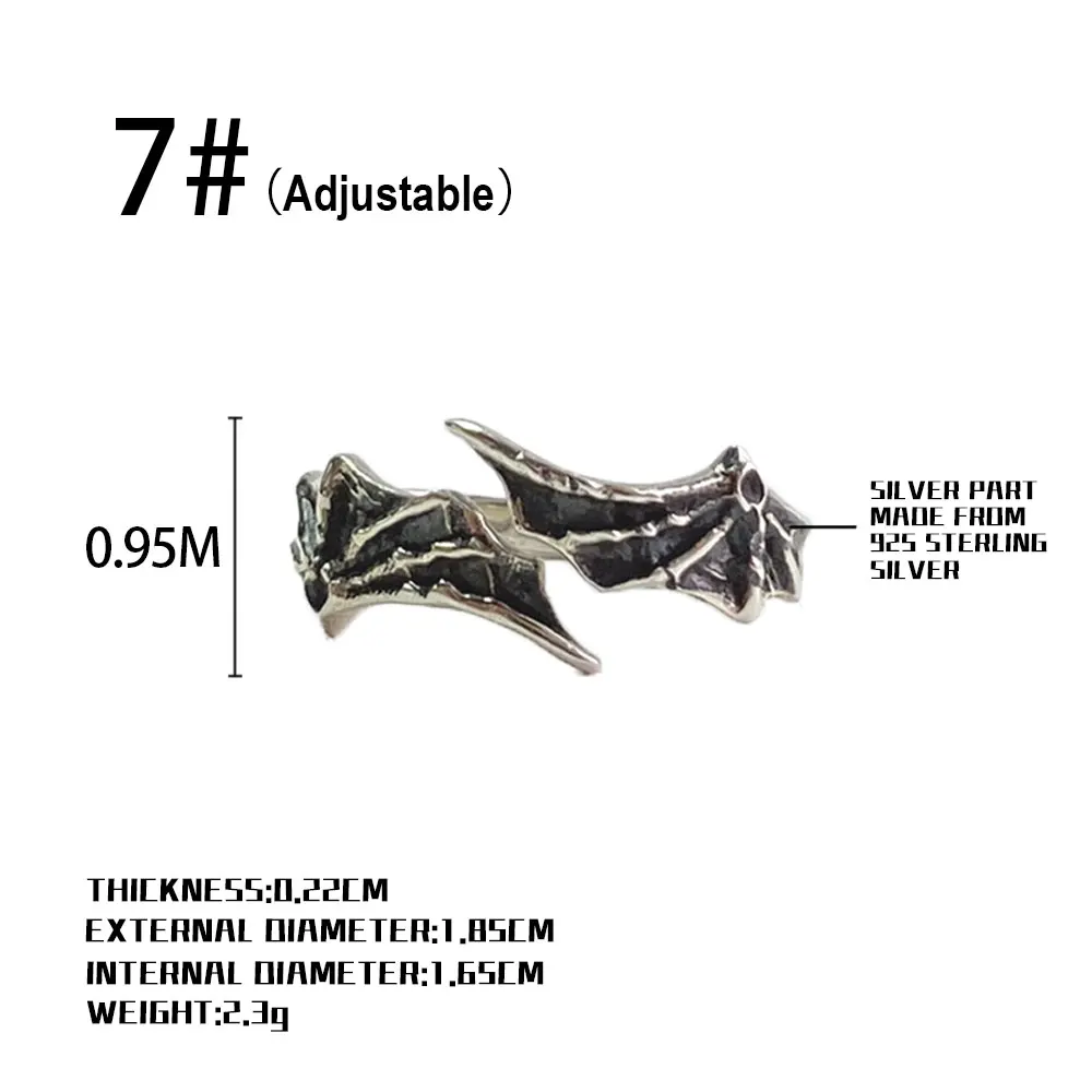 Gothic Halloween Ring 925 Sterling Silver Bat Wing Skull Design Bold Statement Jewelry for Women And Men