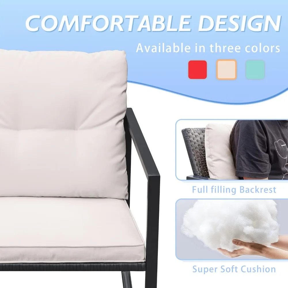 ロッキングウィッカービストロセット3点、パティオ屋外家具会話セット、ポーチチェアとガラスコーヒーテーブル付き