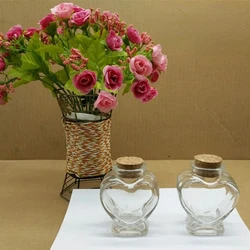 New 80ml Handmade Candy Bottle Heart-shaped Glass Cork Bottles Soft Rainbow Empty Clear Container Crafts Ornaments Storage