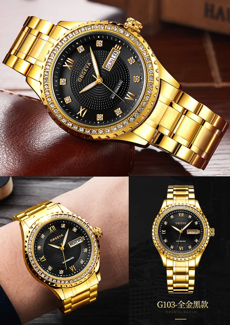 

Opalga-Men's Automatic Watch, Waterproof, Luminous, Mechanical Wristwatch, Day and Date, Fashion