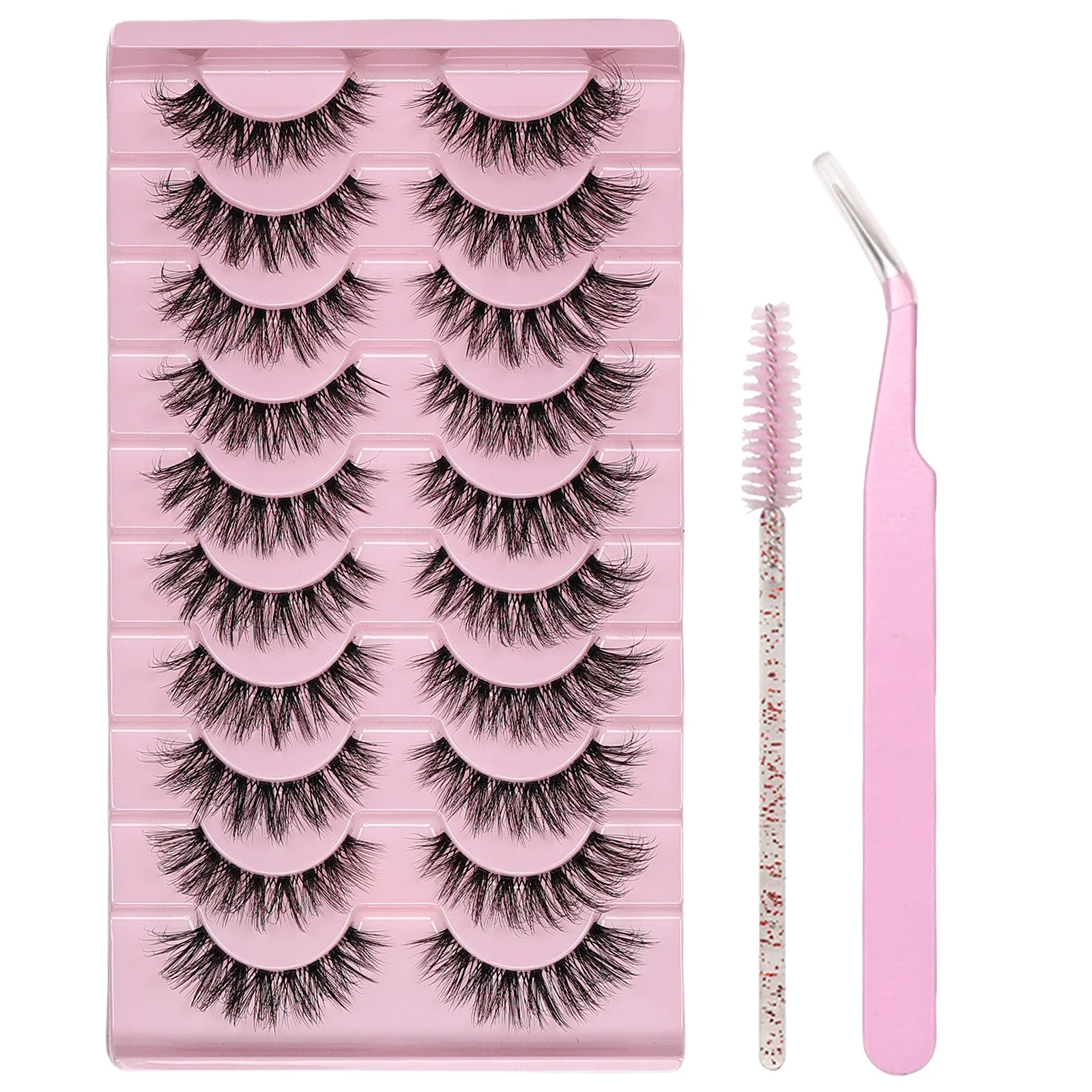 10 Pairs Cat Eye Lashes Eyelashes Clear Band Natural Fluffy Lashes Natural Look 3D Effect with Eyelash Brush and Tweezers