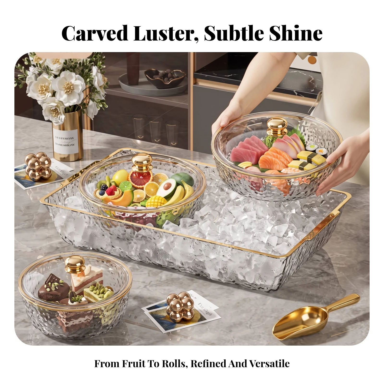 Plateau à fruits avec couvercle, plateau de service rectangulaire avec couvercle, récipient en plastique facile à nettoyer pour les hôtes, les fêtes, les buffets