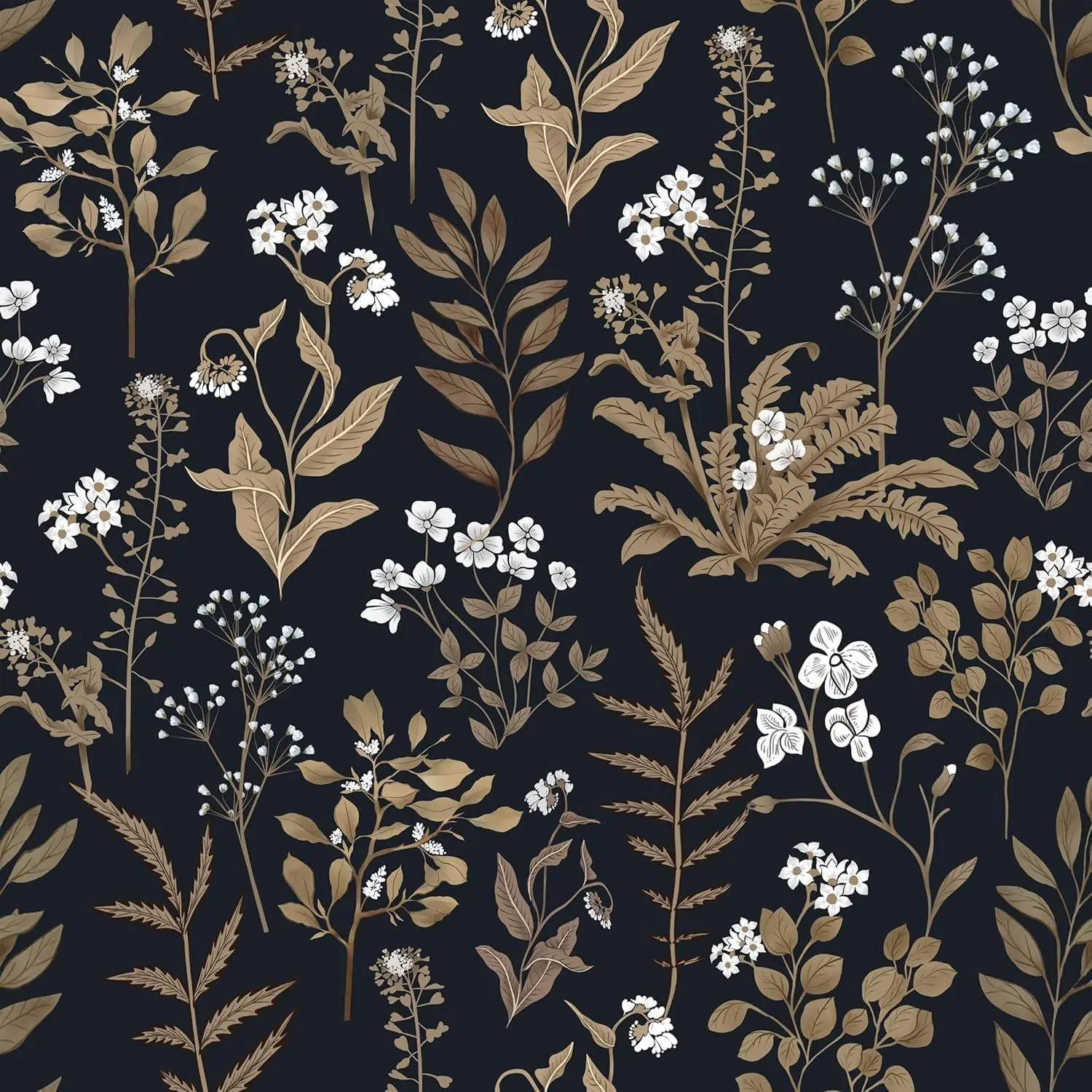 Black Floral Peel and Stick Wallpaper Leaf Self Adhesive Contact Paper Removable Waterproof Wall Mural for Cabinet Home Decor