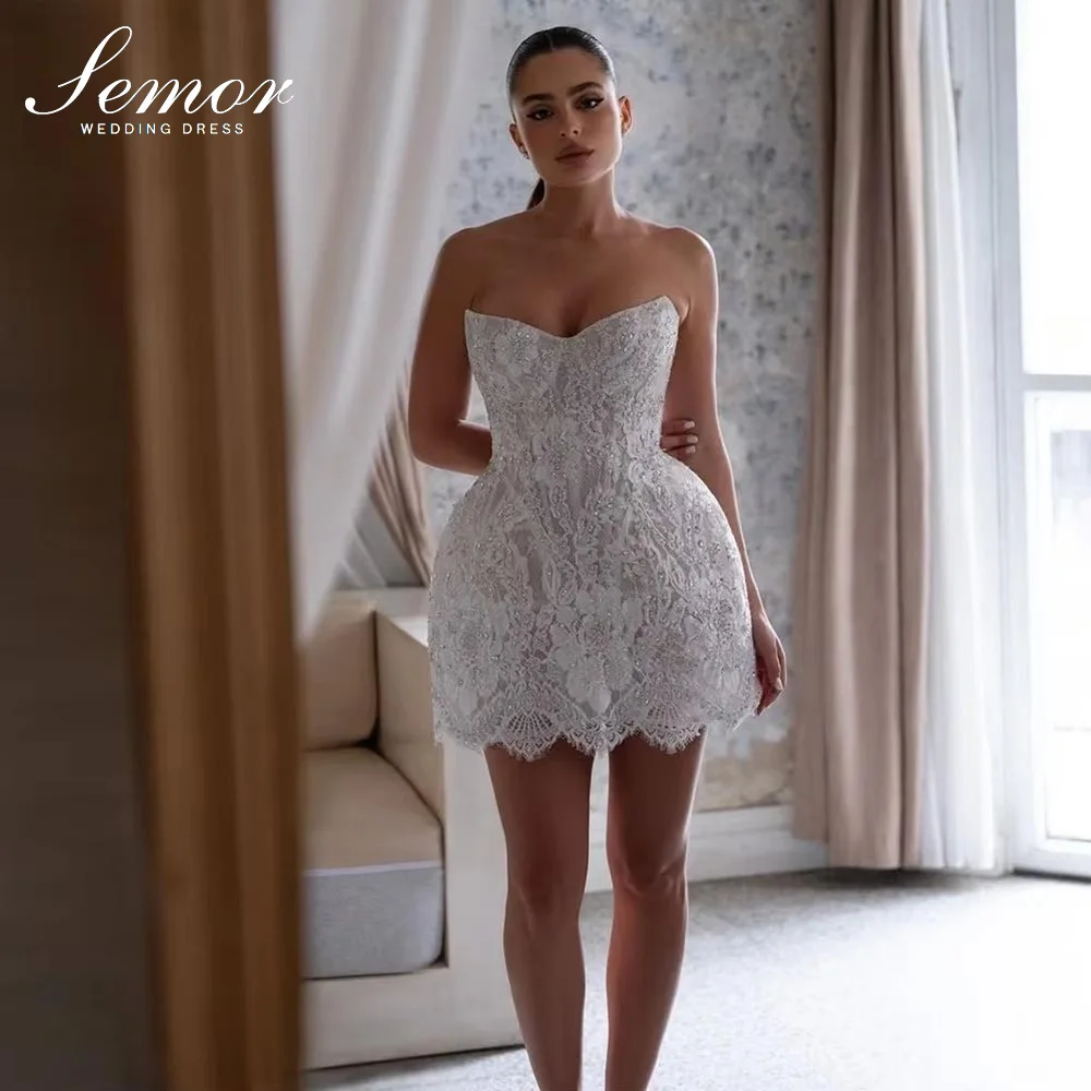 Semor Elegant Lace Beading Short Evening Dress Arabic Women Appliques Crystal Sweetheart Dresses Customized Robe de soiree